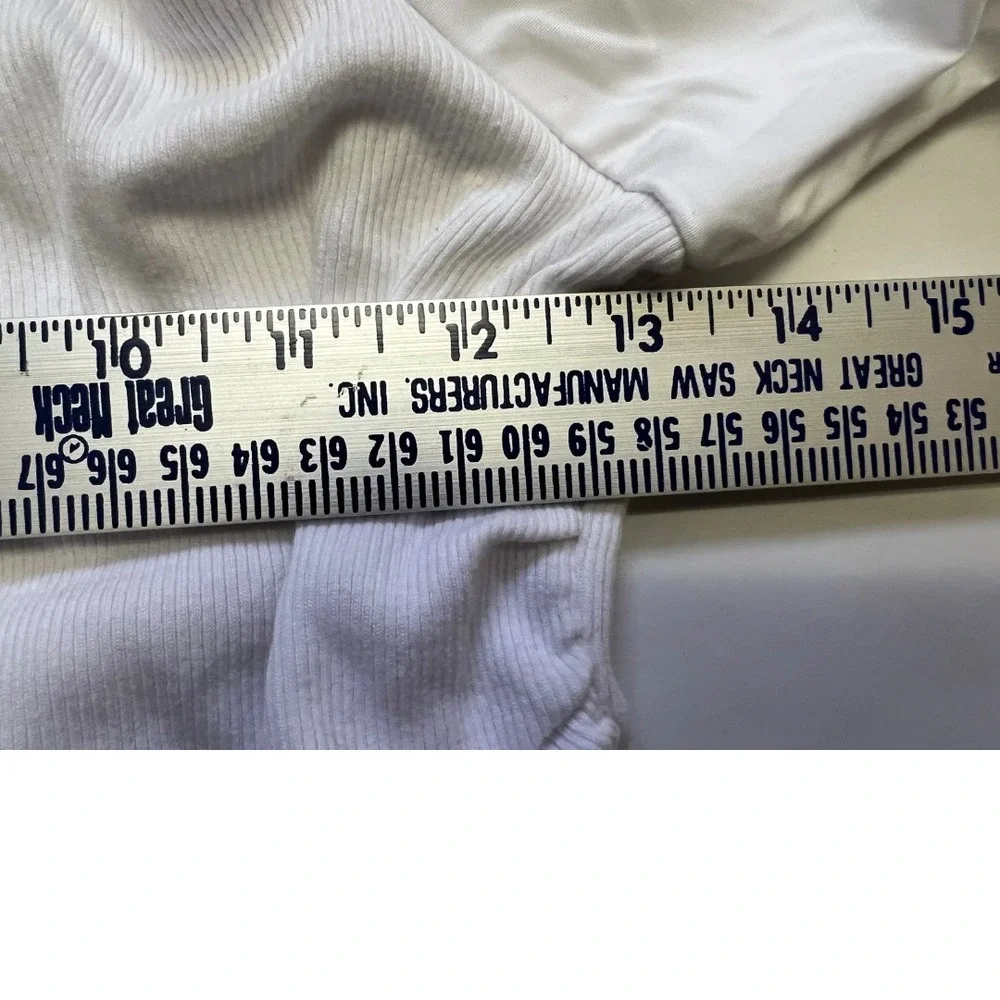 ZARA White Puff Sleeve‎ Top L | Ribbed Square Neck Blouse Romantic Cottagecore